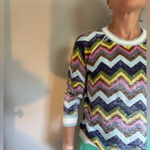 Minnie Rose Chevron Crew Neck Sweater in Multicolor